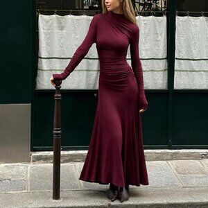 Elegant Solid Mock Neck Bodycon Dress for Women
